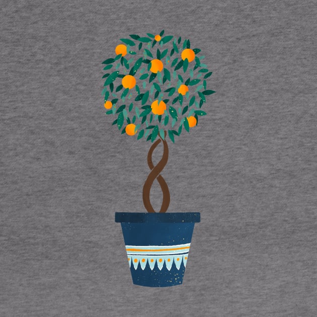 Orange tree in a blue pot by Home Cyn Home 